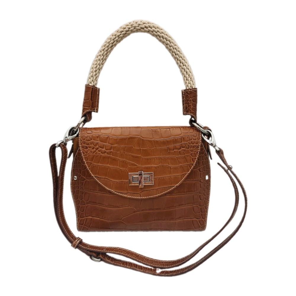 Claudia Firenze Croc Embossed Leather Two Way Handle Purse Italian Made 10" W